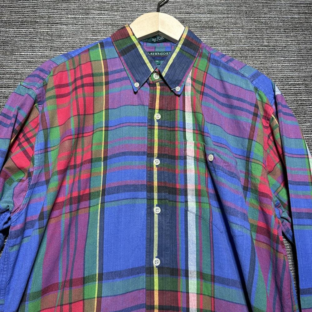 Claybrooke Shirt Men's XL Blue Madras Plaid LS Button Down Colorfull Bright